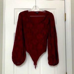 Express maroon long sleeve lace body suit